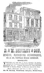 Advertisement: D. & W. Bentley & Son, Ironmongers, 95 & 97 Upper High Street 1881 | Margate History